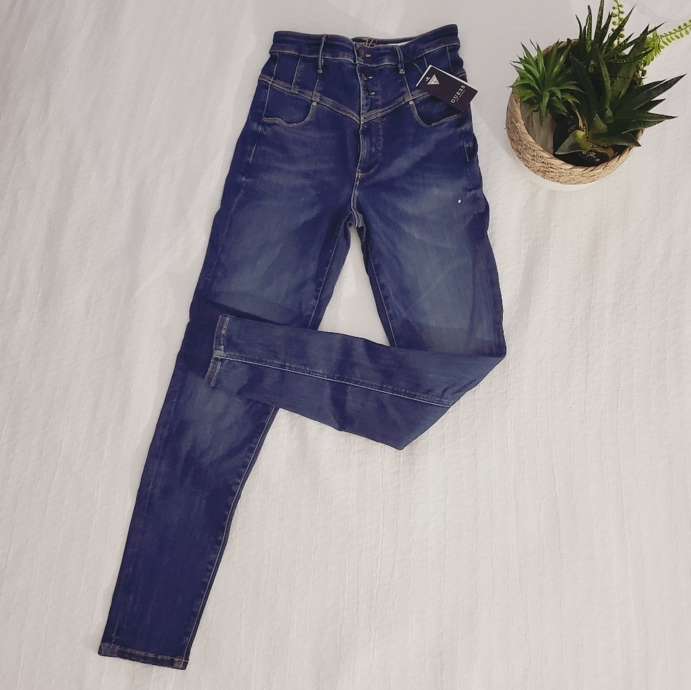 GUESS Jeanologia Retro High Rise Bootie Yoke Blue Jeans NWT